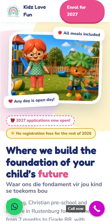 New Kidz Love Fun website on a phone